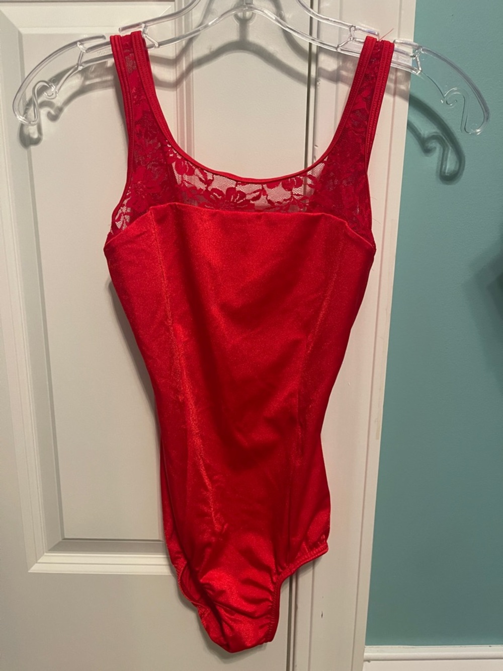 Body Wrappers Red Lace Yoke Dance Leotard